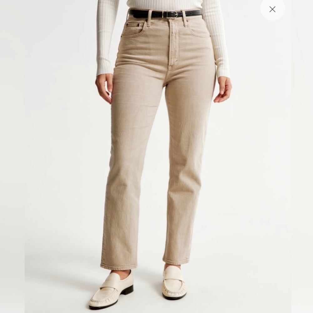 Abercrombie & Fitch the ankle straight ultra high rise tan jeans